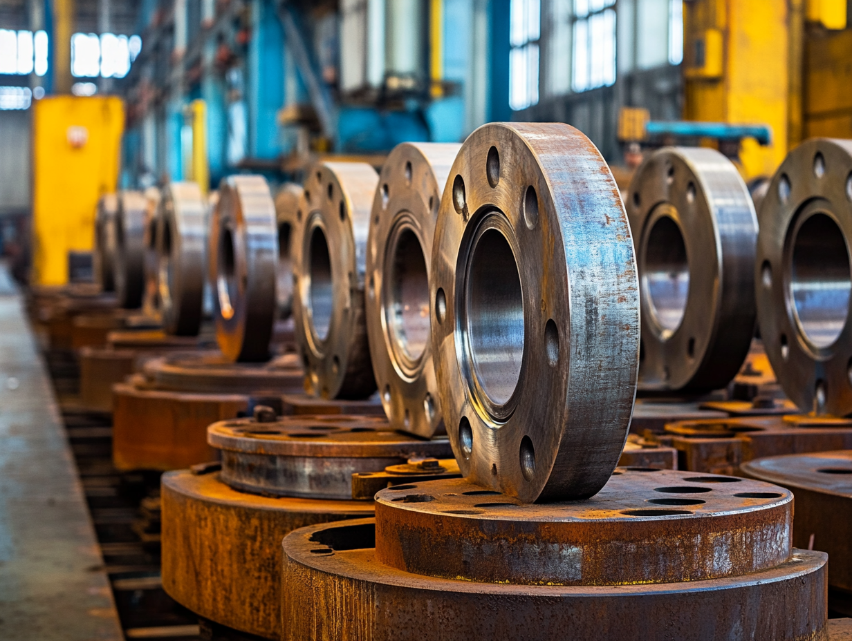 Weld neck flanges in a shipbuilding yard